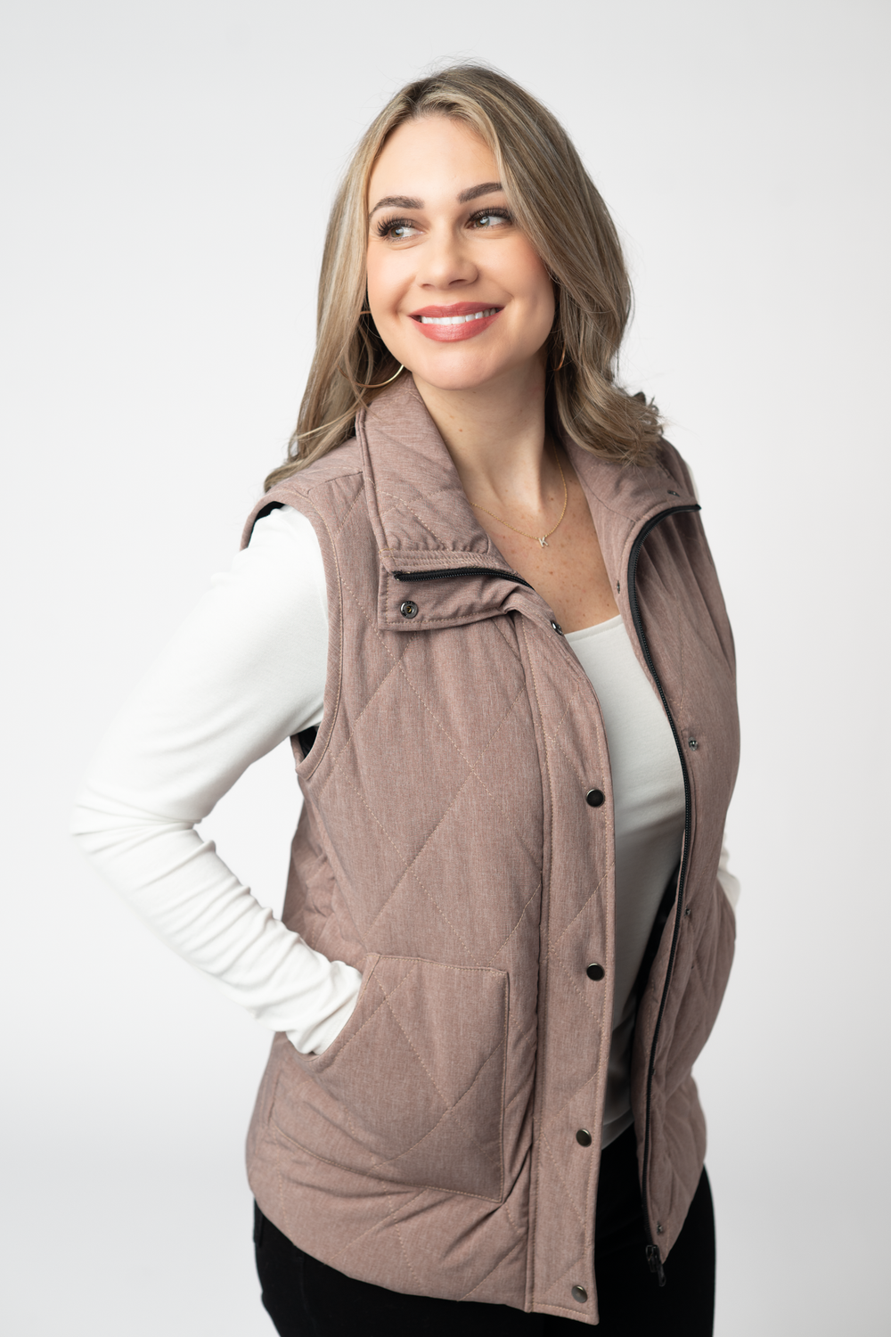 REMY ZIP UP VEST JACKET- chestnut