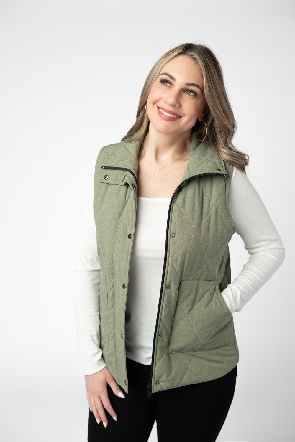 REMY ZIP UP VEST JACKET- sage