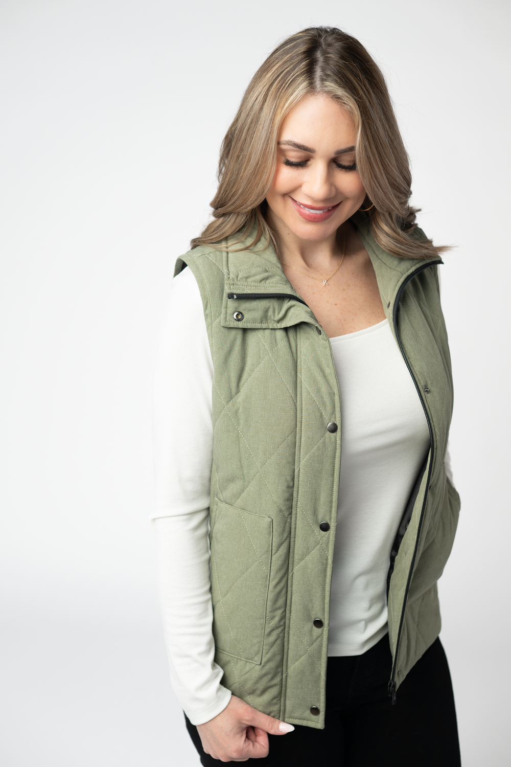 REMY ZIP UP VEST JACKET- sage