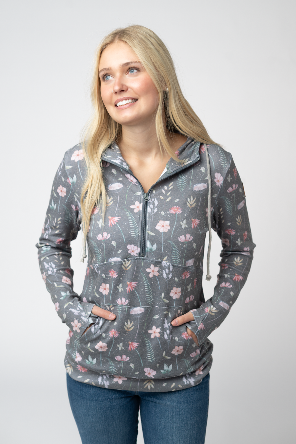 Wildflower Meadow Half Zip Neck Long Sleeve Hoodie