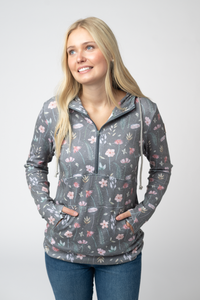 Wildflower Meadow Half Zip Neck Long Sleeve Hoodie