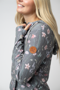 Wildflower Meadow Half Zip Neck Long Sleeve Hoodie