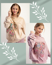 Boho Floral Patch Block long sleeve hoodie by Easel