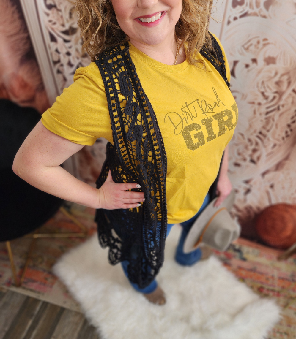 Dirt Road Girl Graphic Shirt: Mustard