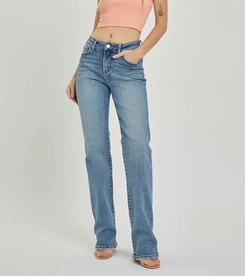 Mid Rise Long Straight Jeans