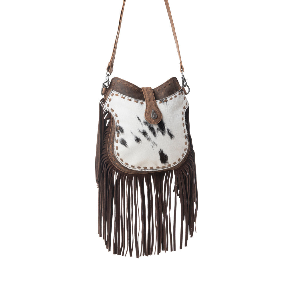 Myra Maverick Mist Hairon Leather Bag Purse in Speckled Ivory