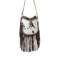 Myra Maverick Mist Hairon Leather Bag Purse in Speckled Ivory
