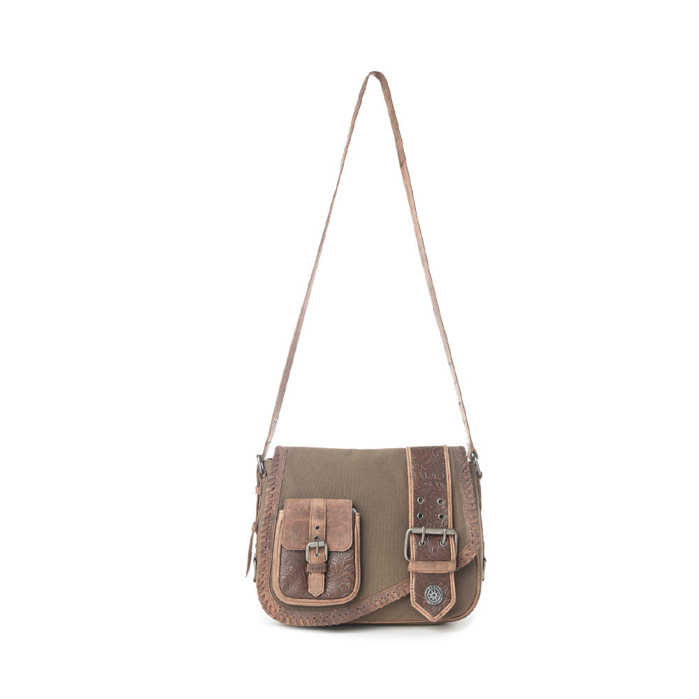 Myra Outlaw's Travels Leather Shoulder Bag Purse in Copper Olive