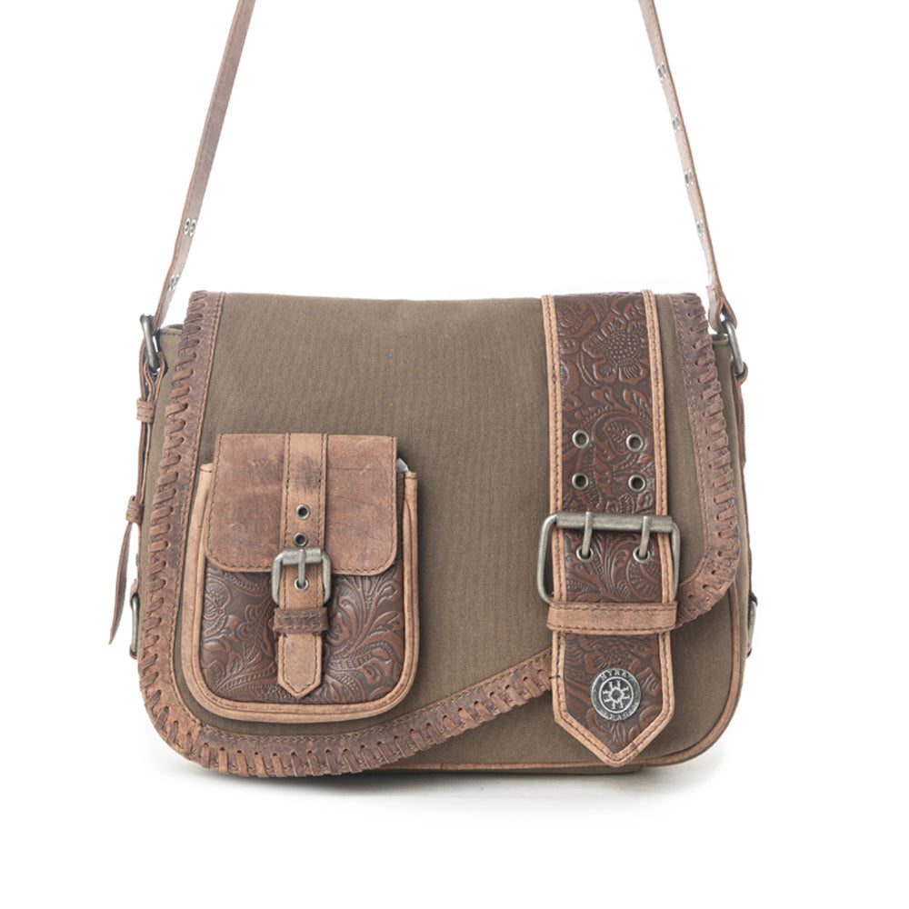 Myra Outlaw's Travels Leather Shoulder Bag Purse in Copper Olive