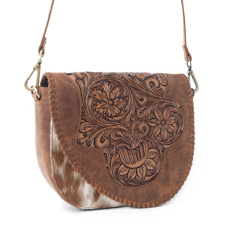 Myra Bronco Ridge Handtooled Bag Purse in Canyon Tan