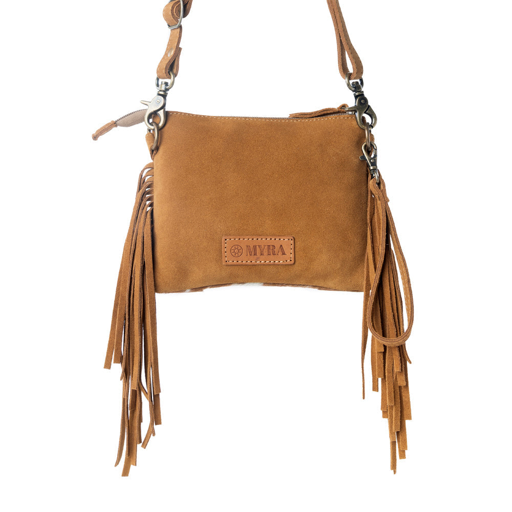 Myra Bourbon Trail Handtooled Bag Purse for Women in brown with hairon and fringe detail