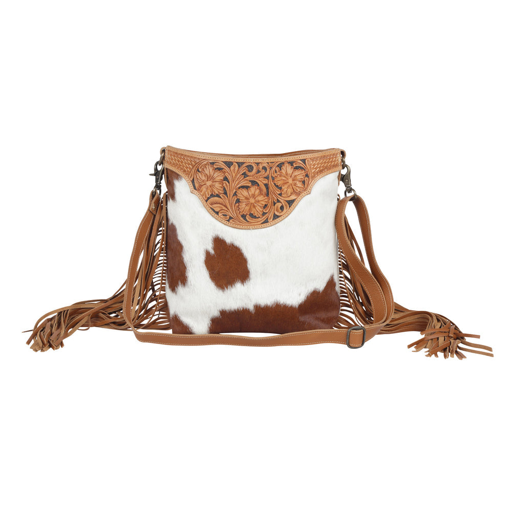 Sunflower Fields Leather Cross-body Purse with leather tassels