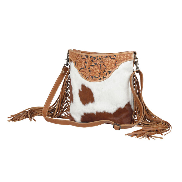 Sunflower Fields Leather Cross-body Purse with leather tassels