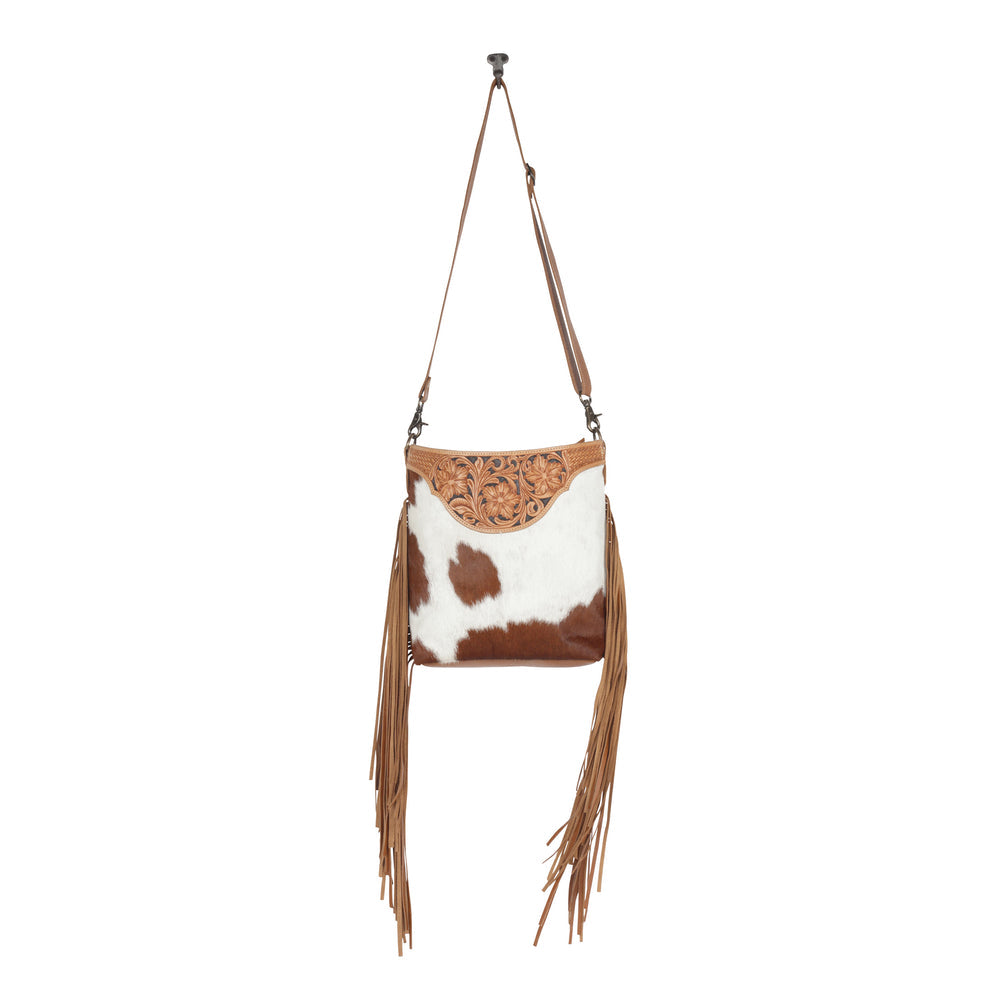 Sunflower Fields Leather Cross-body Purse with leather tassels