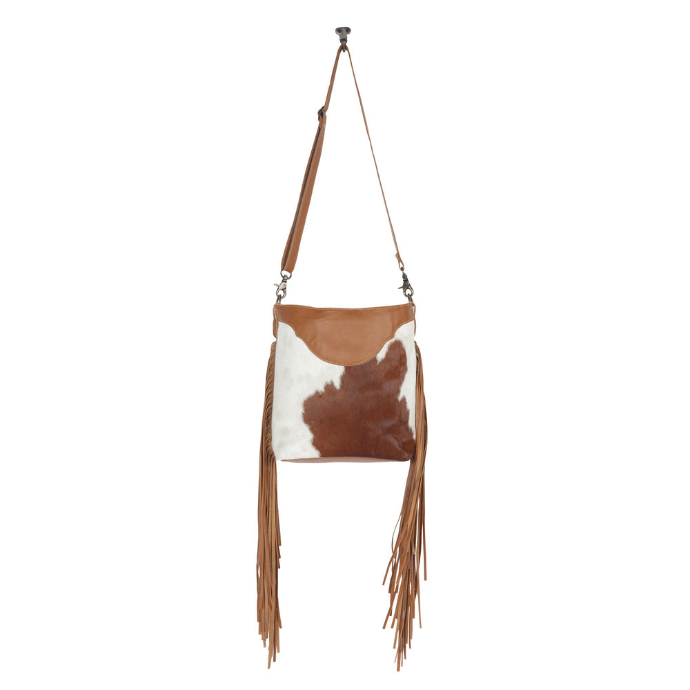 Sunflower Fields Leather Cross-body Purse with leather tassels