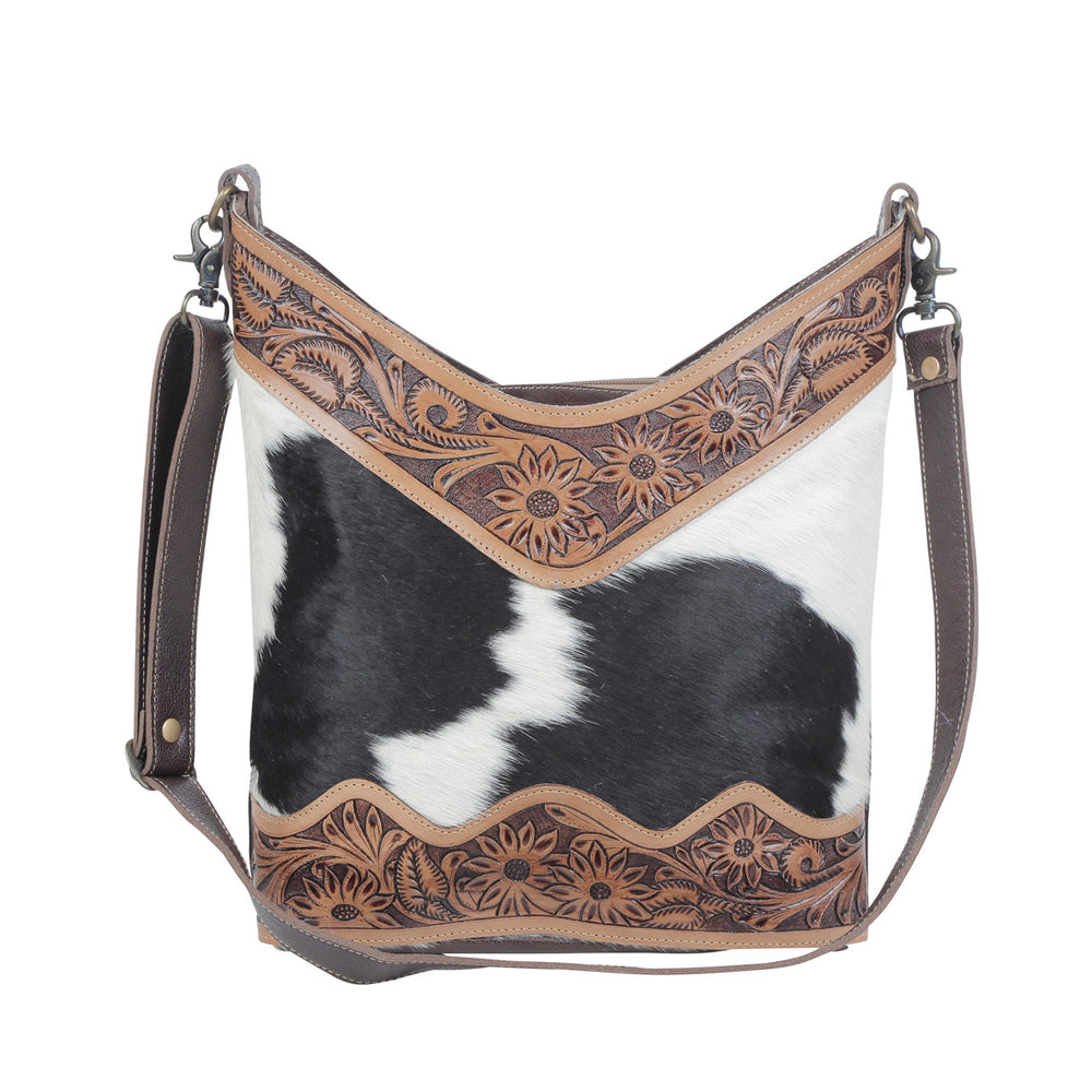 Myra Coco and cream Hand-Tooled Bag Crossbody Purse with Adjustable Strap