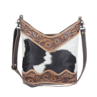 Myra Coco and cream Hand-Tooled Bag Crossbody Purse with Adjustable Strap