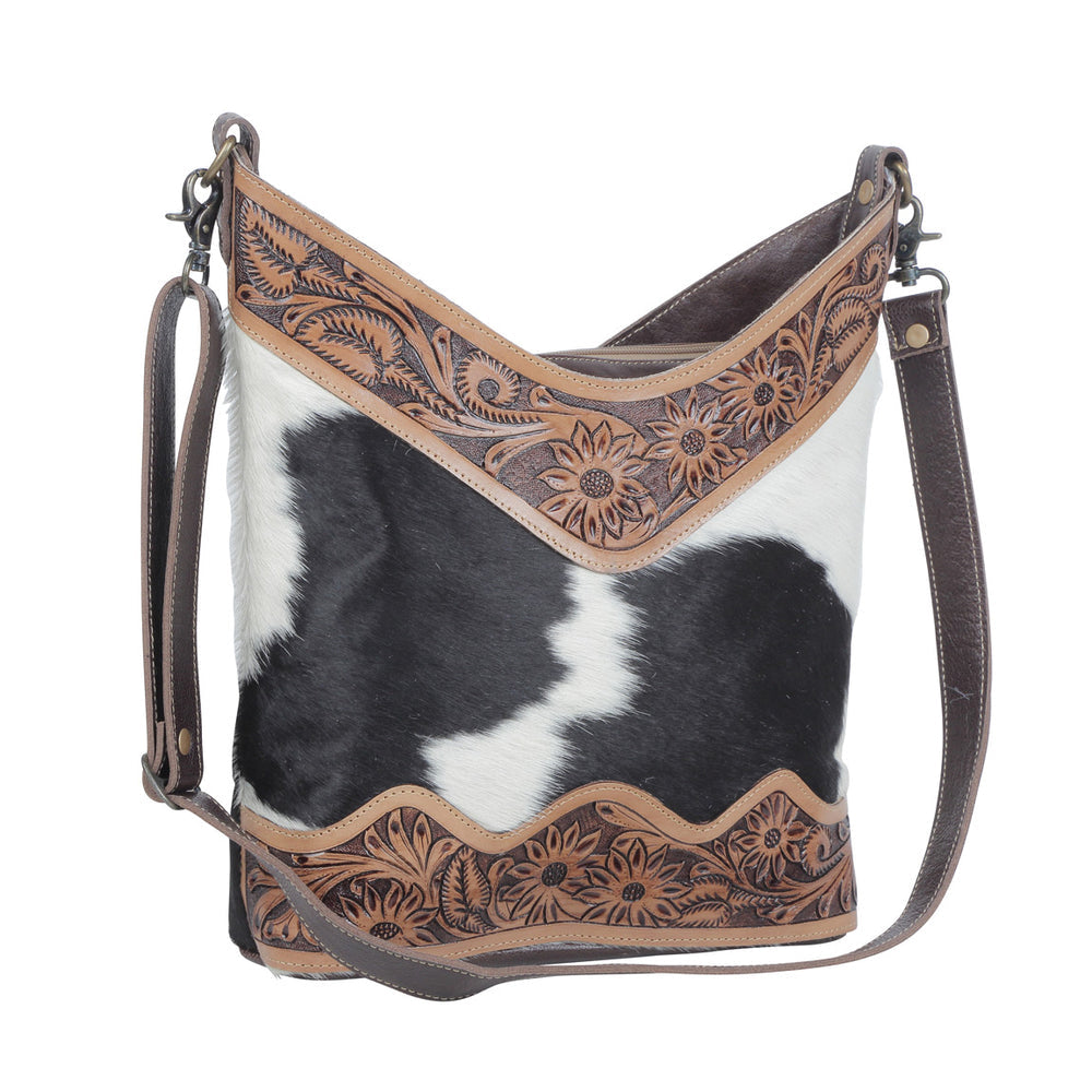 Myra Coco and cream Hand-Tooled Bag Crossbody Purse with Adjustable Strap