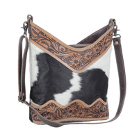 Myra Coco and cream Hand-Tooled Bag Crossbody Purse with Adjustable Strap