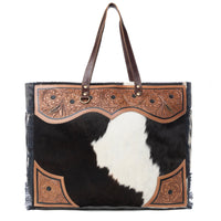 Cartwright Hand-Tooled Weekender Bag in Tan & White