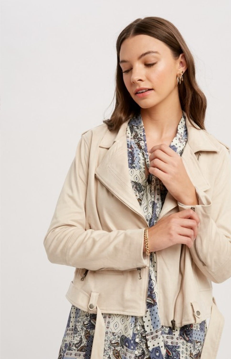 Biker Babe Soft Suede Jacket in Champagne