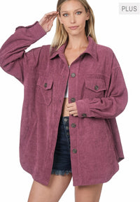 Corduroy Shacket in Plum 1X-3x * on sale