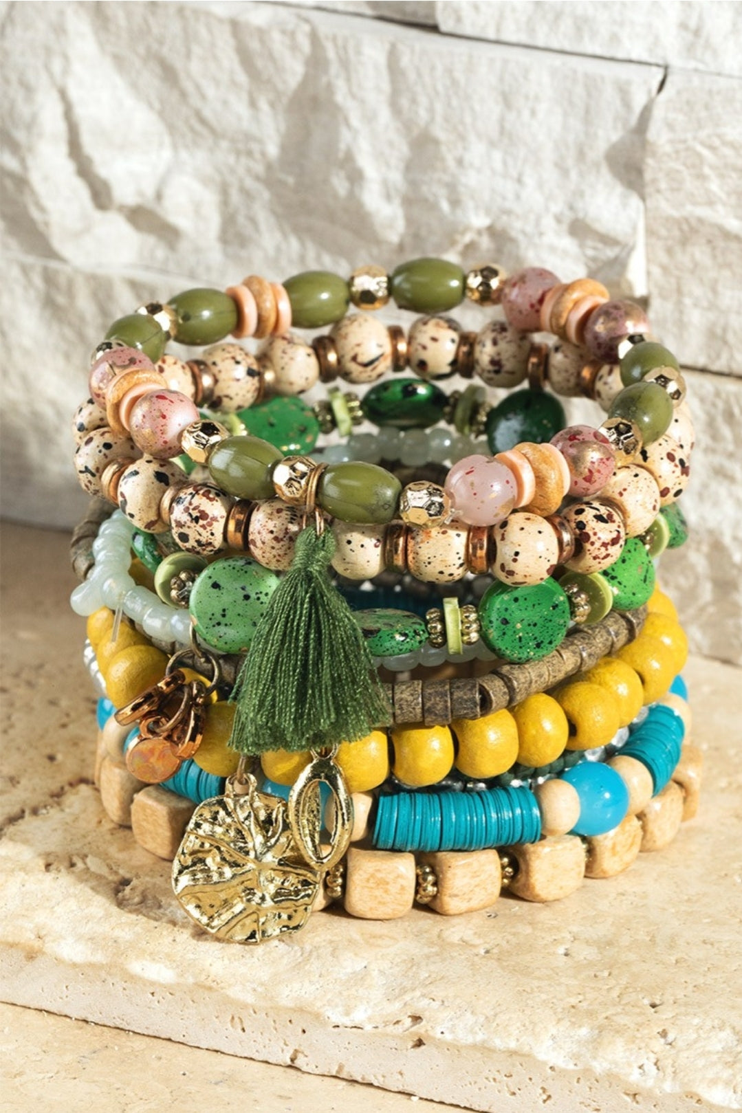 Shadey Lane seed bracelet with charm accents