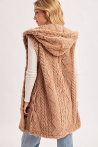 BOUCLE CABLE KNIT SWEATER HOODED VEST