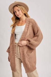 CHUNKY CABLE LANTERN SLEEVE CARDIGAN