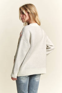 BUTTON DOWN FLORAL SWEATER CARDIGAN: Beige