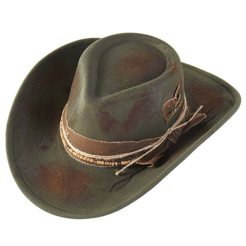 Distressed Fabric Band Rustic Cowgirl Fedora Hat