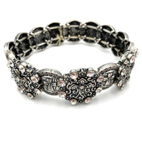 Silver Patina Western Cross Stretch Stamped Bracelet: Silver
