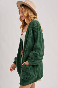 CHUNKY CABLE LANTERN SLEEVE CARDIGAN