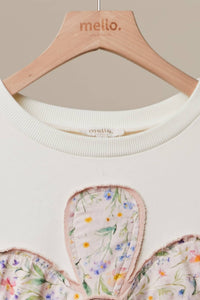 Multi Fabric Flower Patch With Lace Sweatershirts: Ivory