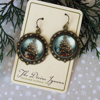 Victorian Christmas Tree Earrings in Filigree Settings