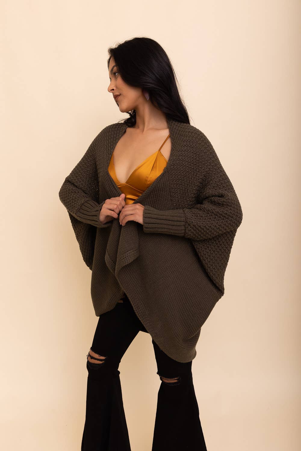 Bat Sleeve Knit Cardigan Olive