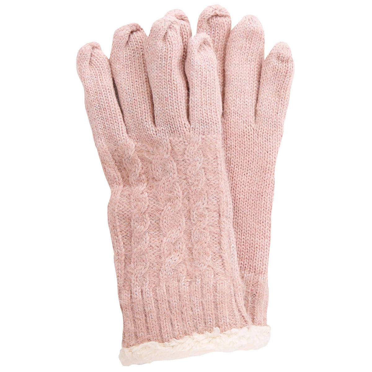 Solid with Lurex Cable Knit Winter Gloves