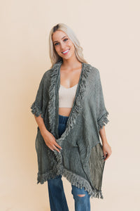 Boho Fringe Kimono in Sage