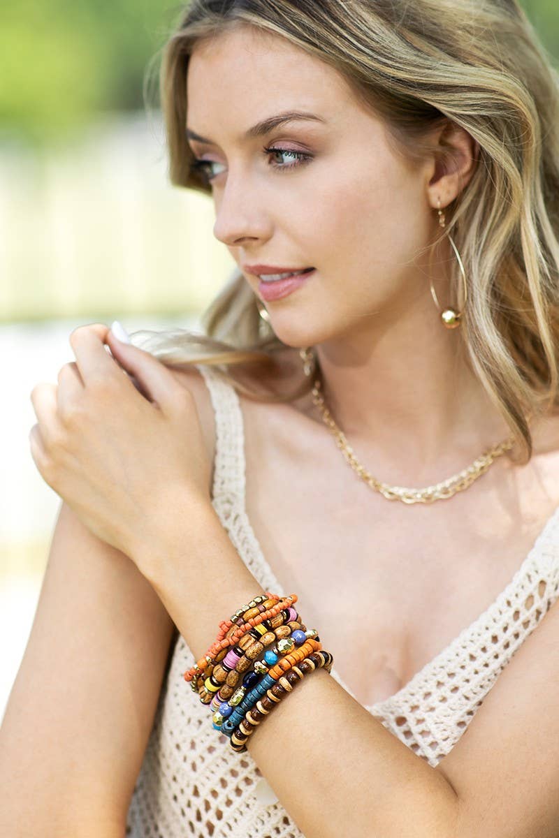 Sunkissed Layered Wood Mixed Beads Stacked Bracelet
