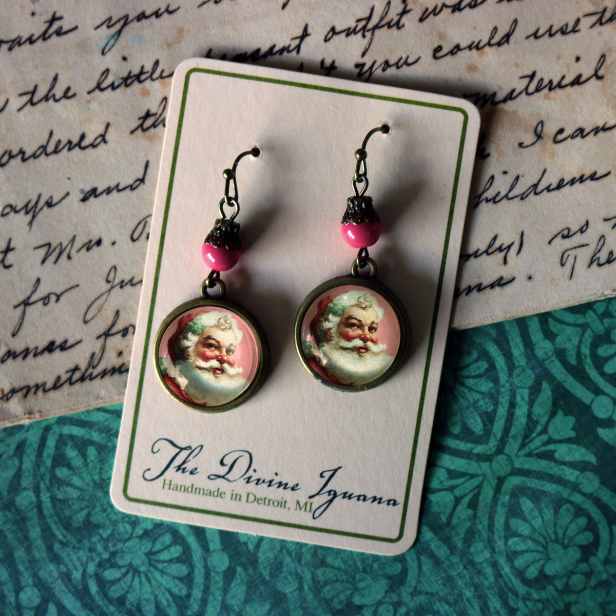 Pink Christmas Santa Claus Earrings