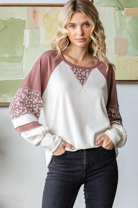 Marsala blocked long sleeve