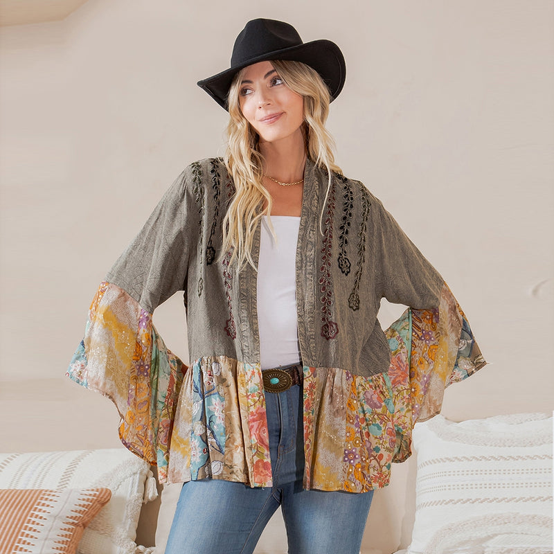 Boho Patch Overshirt Kimono Shrug * on sale