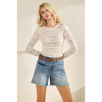 Long Sleeve Lace Top: Ivory