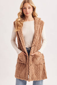 BOUCLE CABLE KNIT SWEATER HOODED VEST