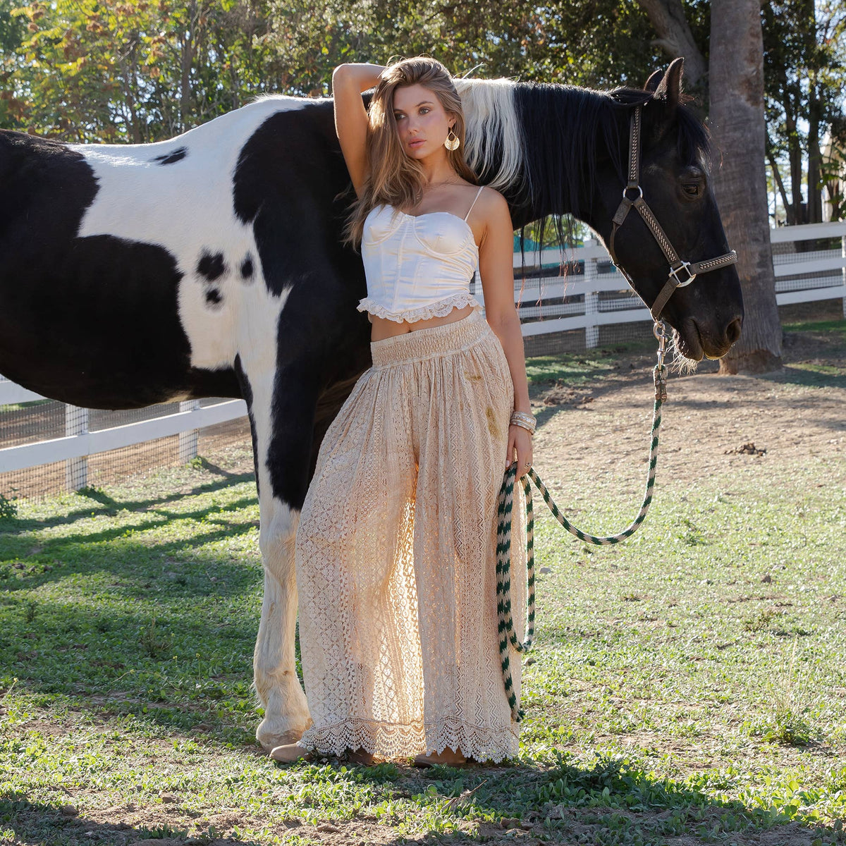 Desert Dream Flow Trousers All Lace Shirred Waist Pants