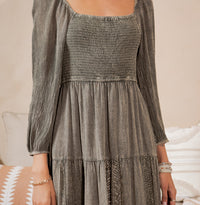 Gravel V-neck smocked midi dress