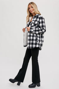 Buffalo Plaid Black and White flannel jacket with sherpa lining