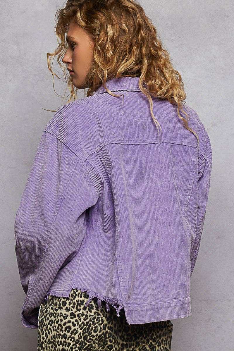 Pocket Front Button Down Corduroy Trucker Jacket: PURPLE IRIS