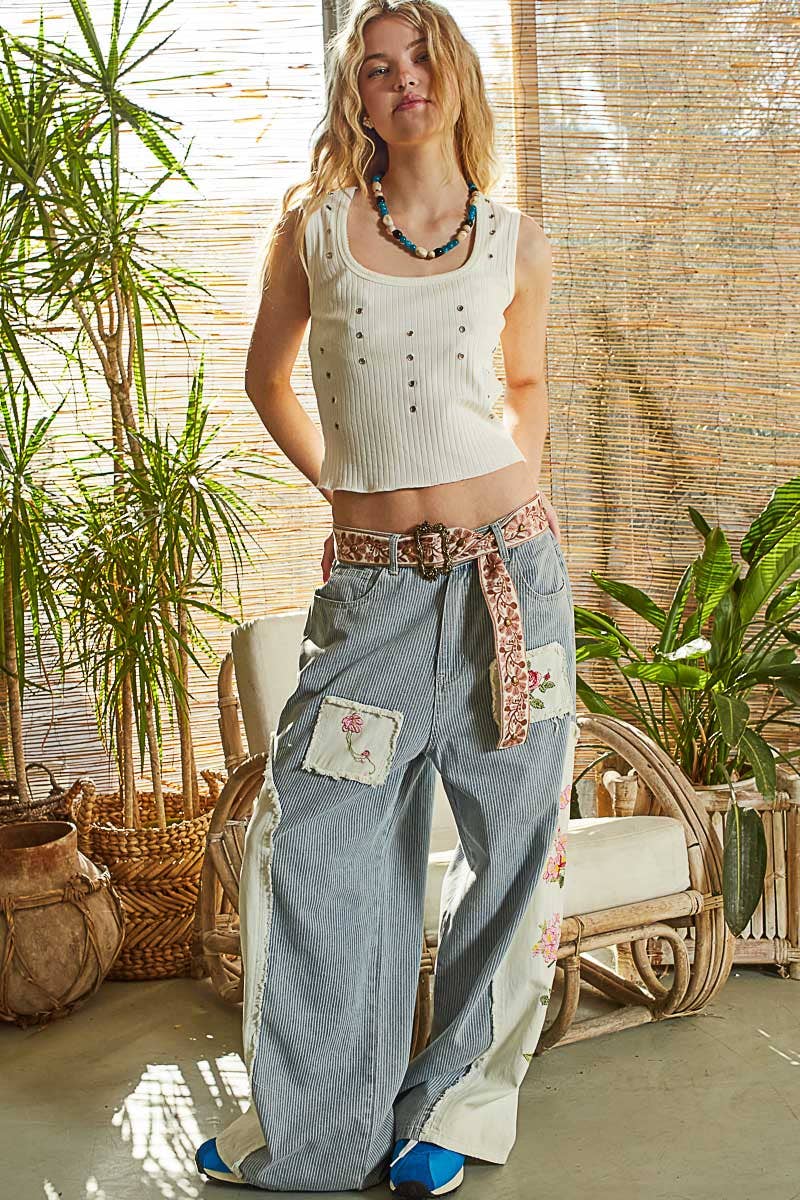 Embroidered Belt : IVORY/MAUVE