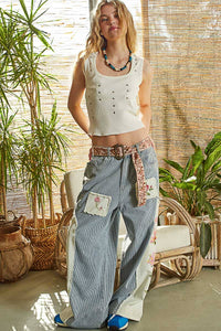 Embroidered Belt : IVORY/MAUVE